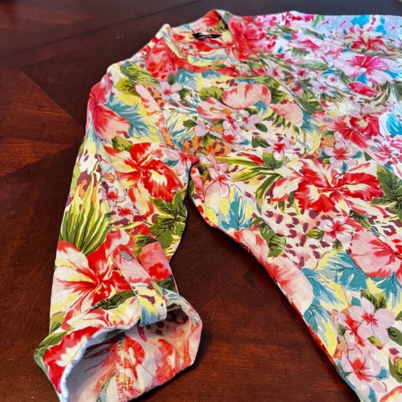Cathy Petite‎ PM Floral Button-Up Shirt  3/4 Sleeve tropical print - Picture 6 of 10